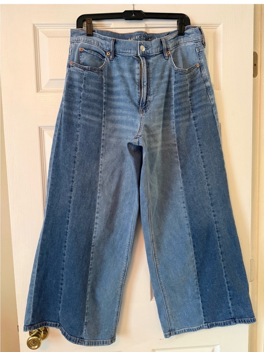 American Eagle Outfitters Two-Tone Blue Wide-Leg Panel Jeans 10 short petite